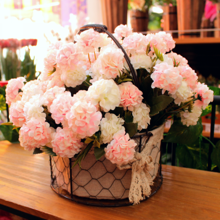 Hortencia artificial rosado, blanco, 30cm