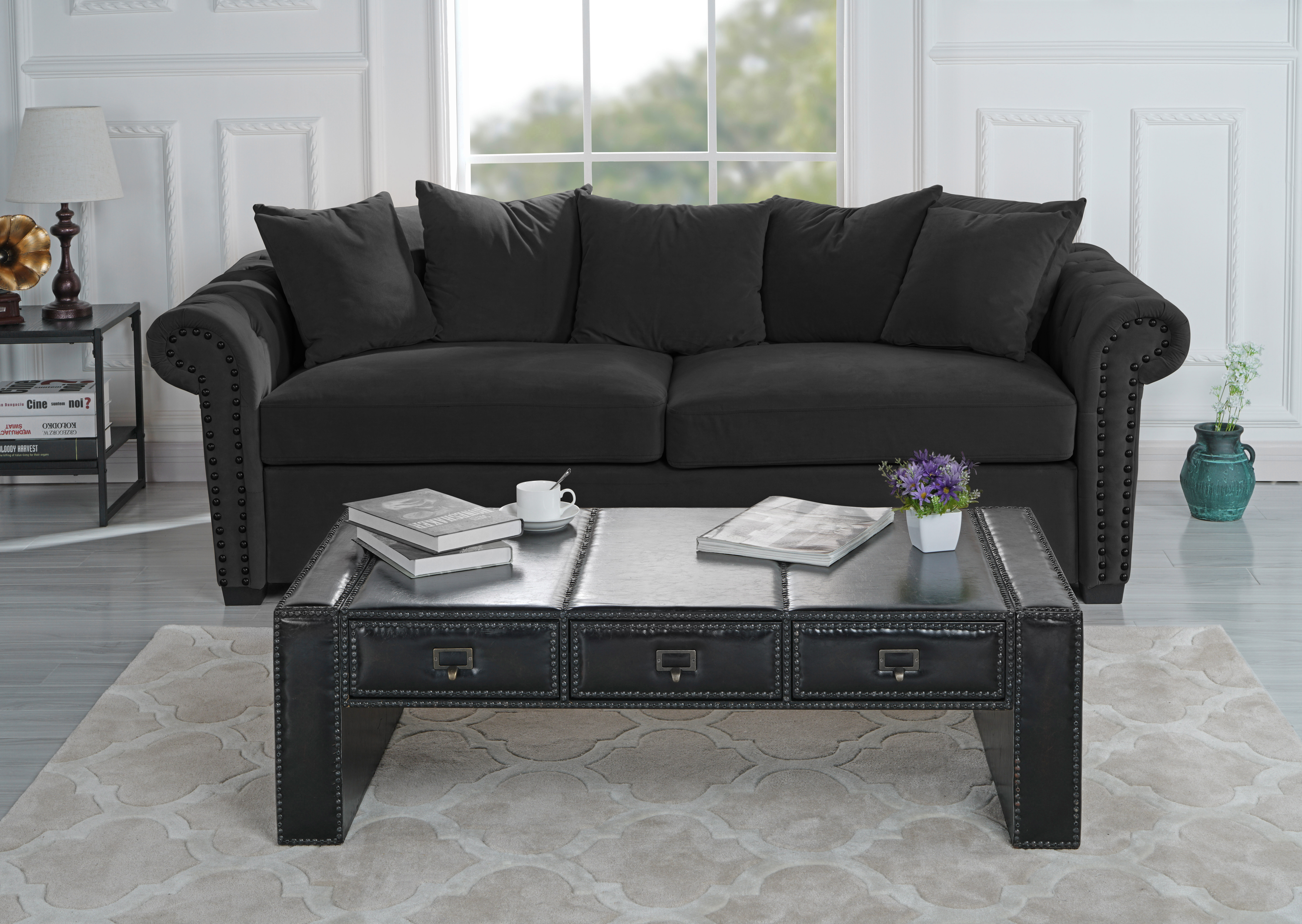 Traditional Faux Leather Upholstered Coffee Accent Table with Drawers