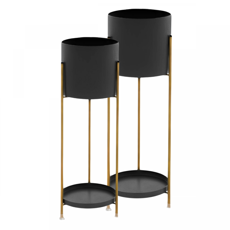Set de porta maceteros negro, metálico