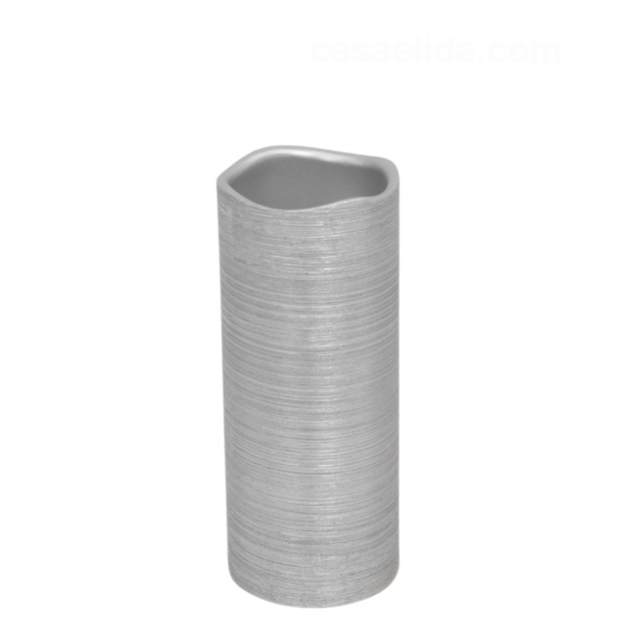 Vela artificial de cera plateado, 18xØ7.5cm, led