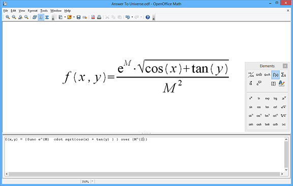 Open Office Math screenshot, mathematical equations software