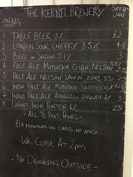 Kernel Beer Menu