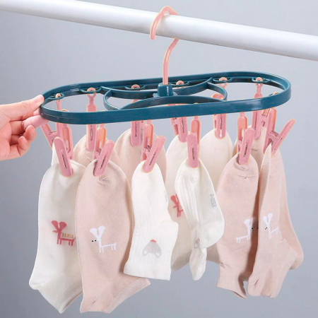 Percha plegable + ganchos para ropa plástico pp, 12 ganchos