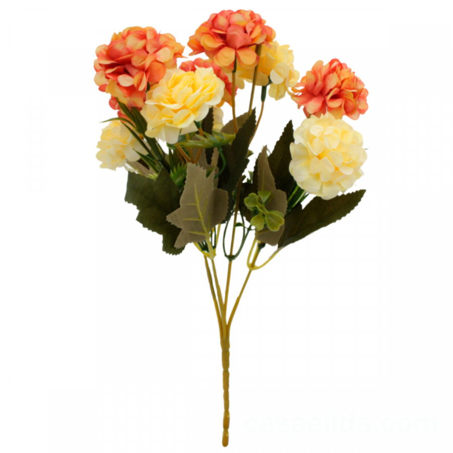 Hortencia artificial anaranjado, amariollo, 30cm