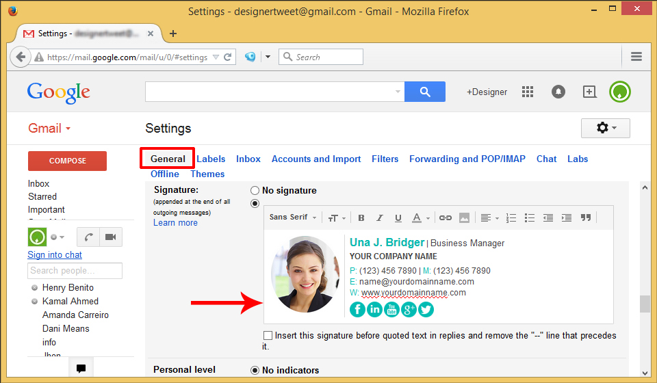 Setup an email signature in Gmail