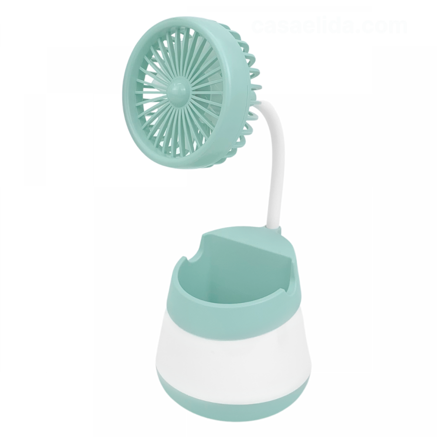 Ventilador portátil con portacelular verde, 24x9.5x9.5cm