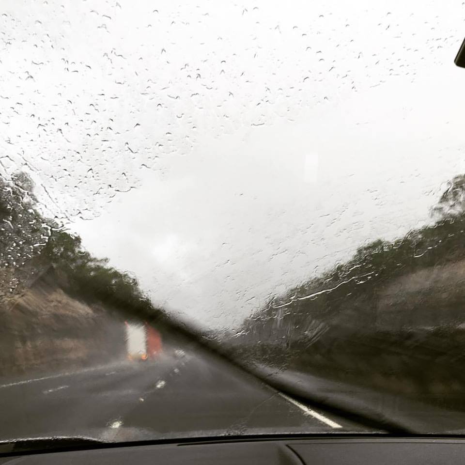 Rainy driving on road