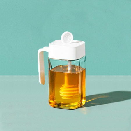 Frasco de miel blanco, 14x8.5x6cm, cuchara mielera