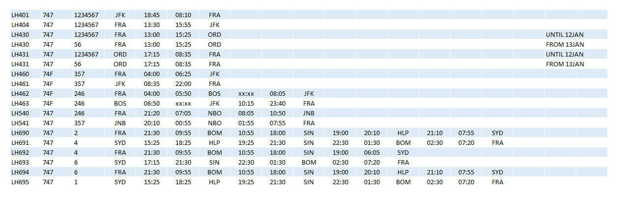 LH 747 Schedule Jan77