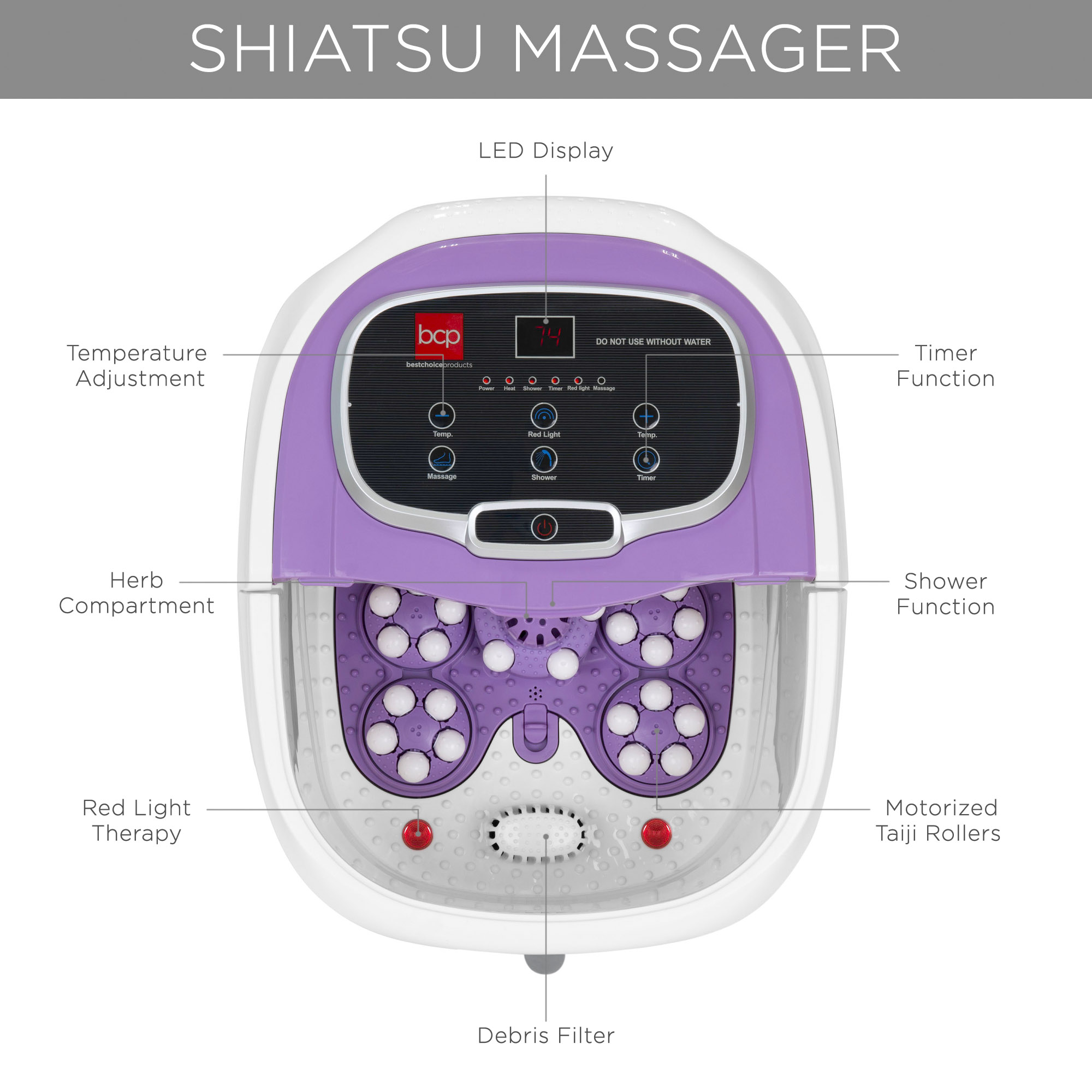 BCP Portable Heated Foot Bath Spa w/ Massage Rollers, Red Light Therapy