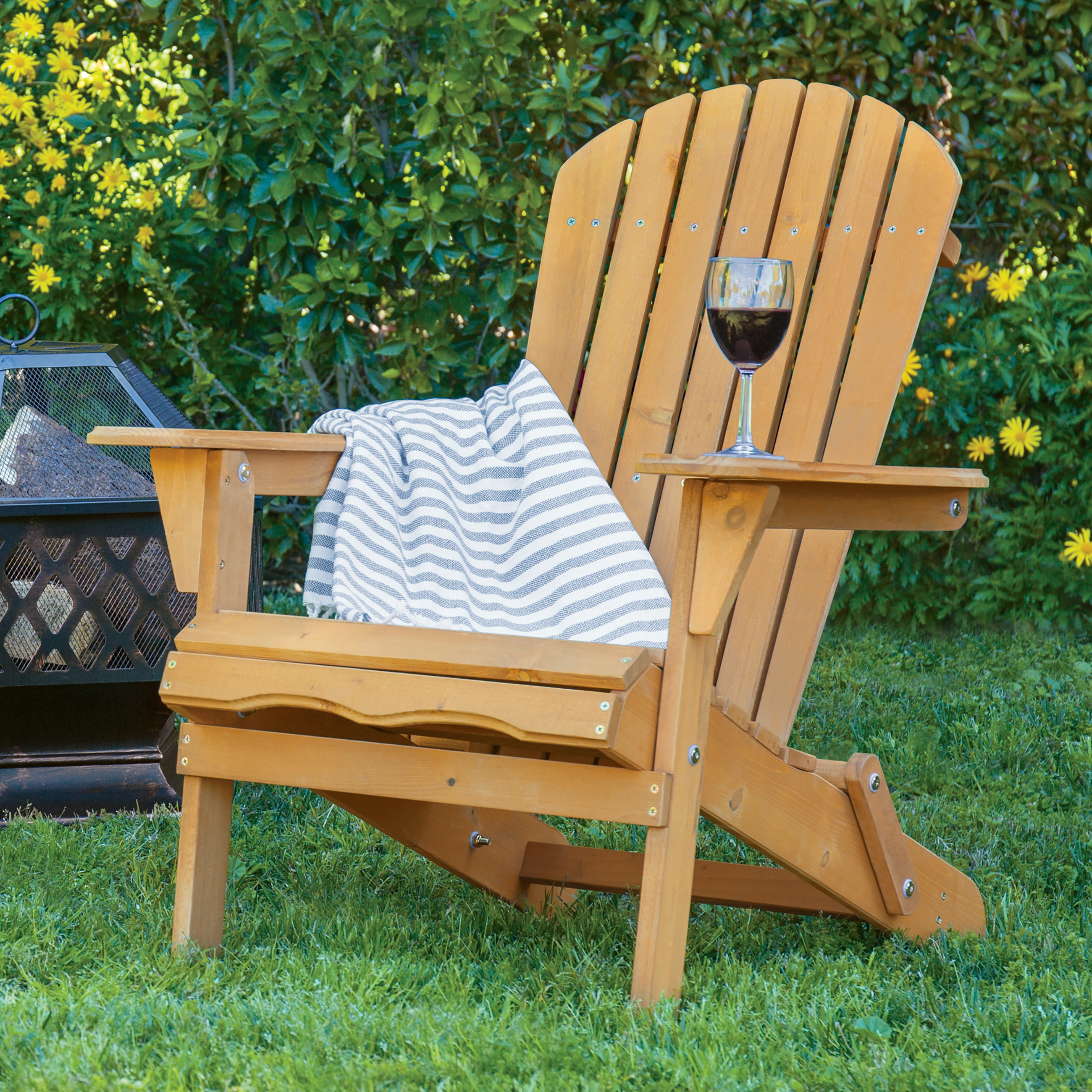 BCP Foldable Wooden Adirondack Chair - Natural Finish | eBay