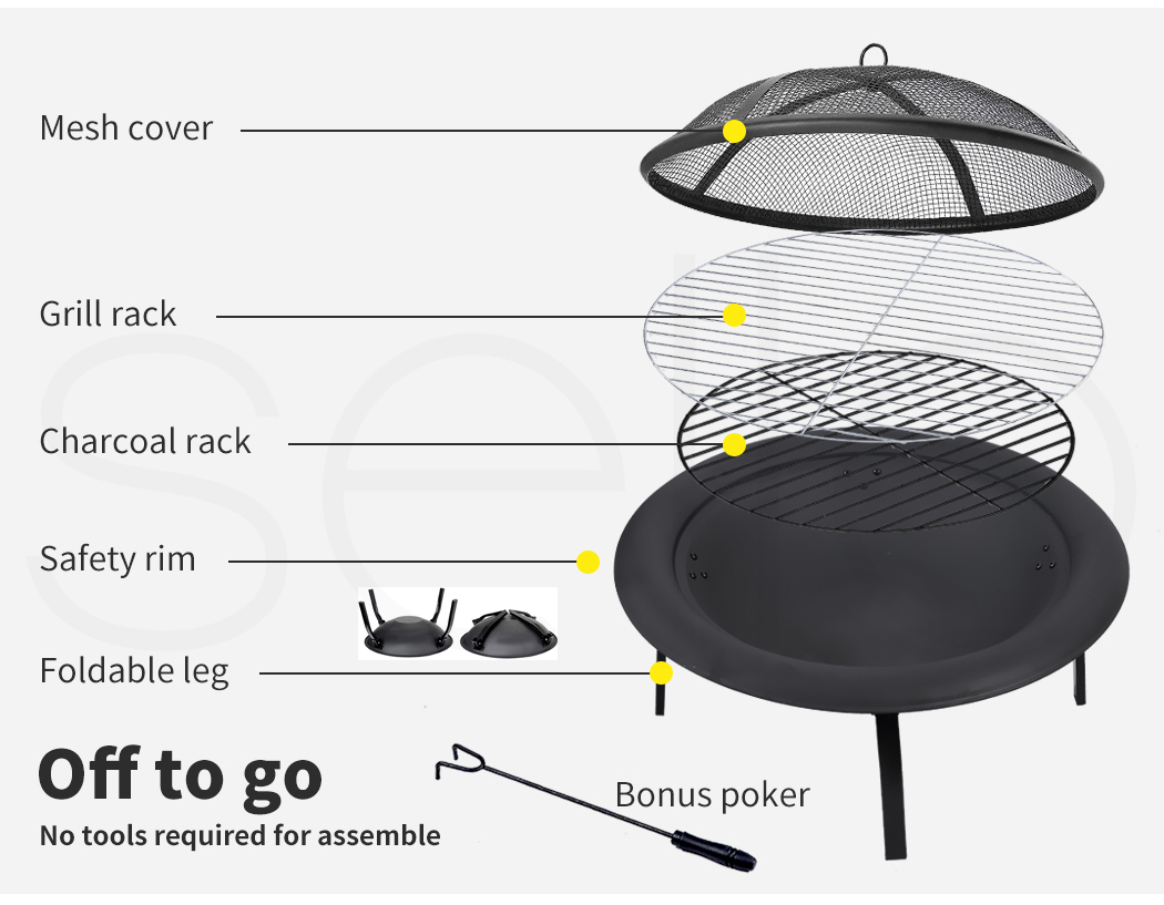 22" 30" Fire Pit BBQ Grill Pits Outdoor Portable Fireplace Garden Patio Heater - Picture 18 of 33