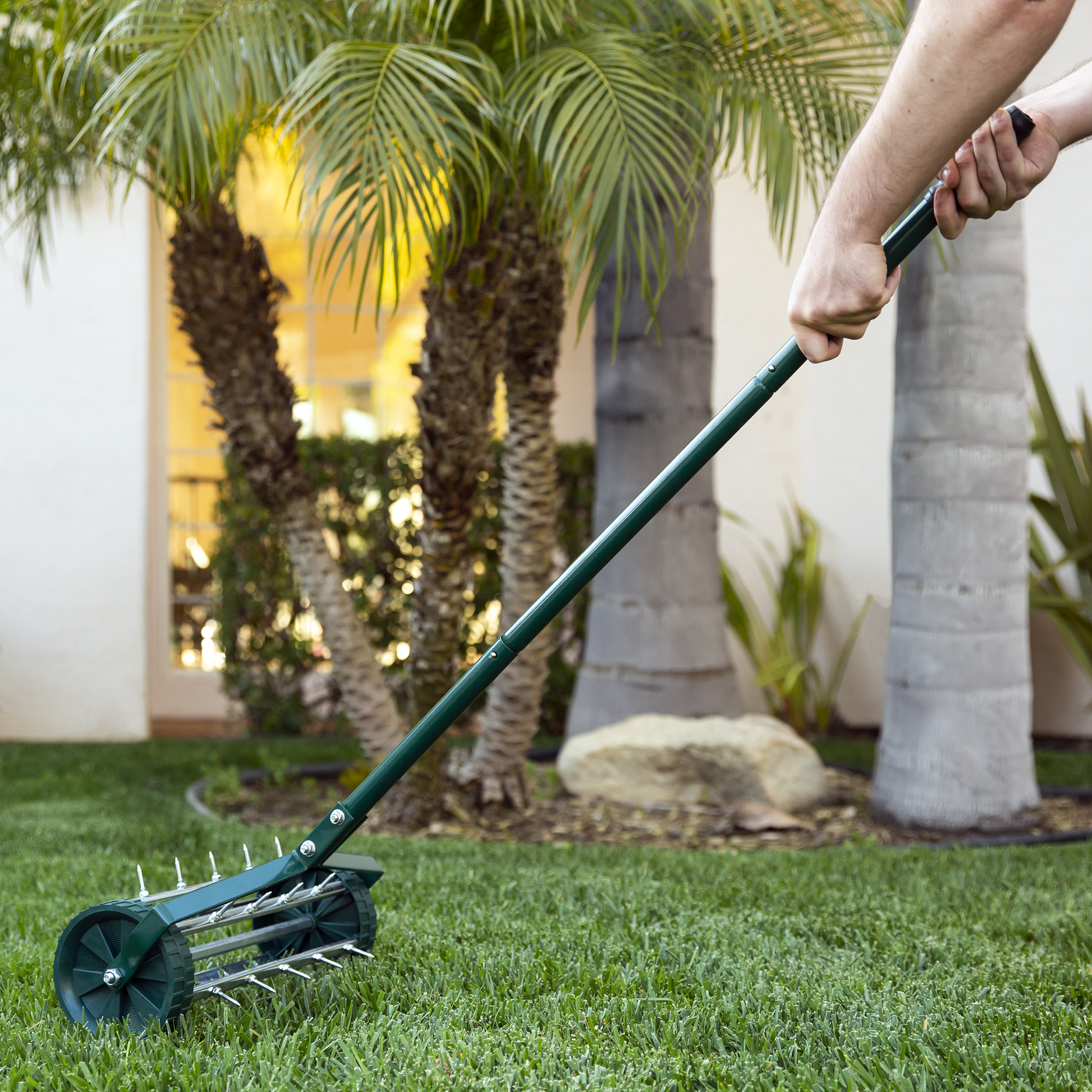 BCP 18in Rolling Lawn Aerator Gardening Tool w/ Tine Spikes Dark