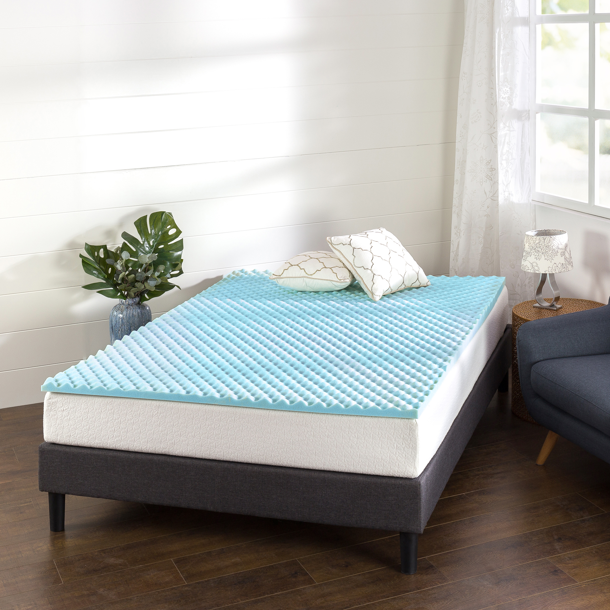 Zinus Swirl Cooling Gel Convoluted Memory Foam Air Flow Mattress Topper Protecto - Picture 8 of 31