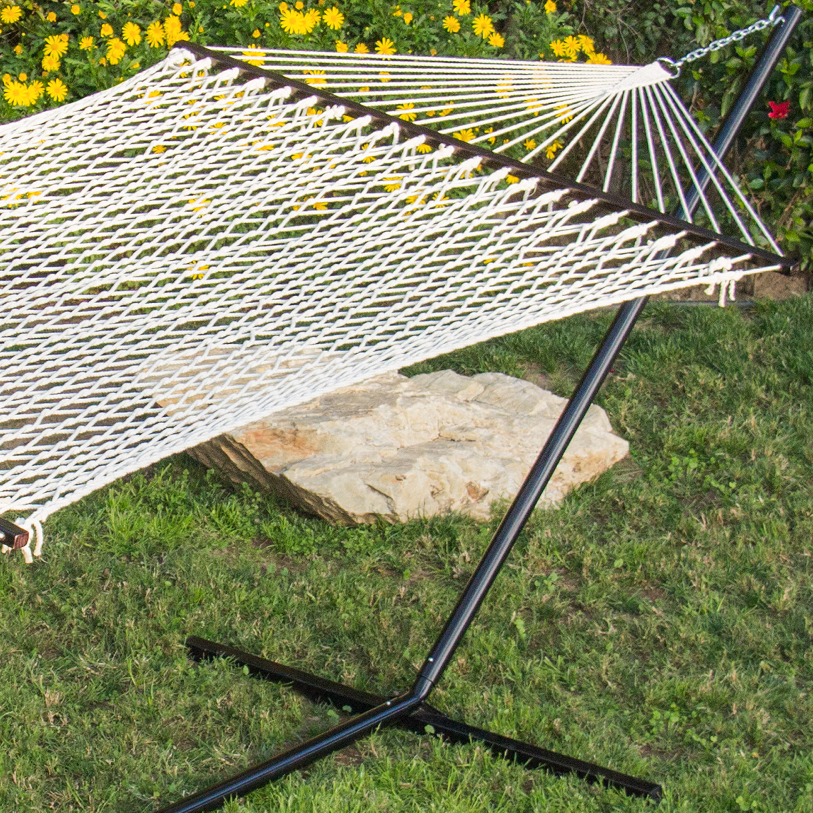 BCP Cotton Rope Double Hammock w/ Carrying Case, Spreader Bars White