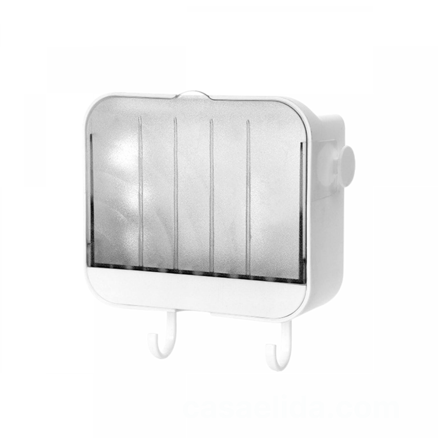Jabonera para pared con ganchos blanco, 11x13x7.5cm