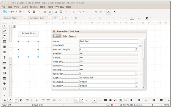 LibreOffice Base database screenshot, access