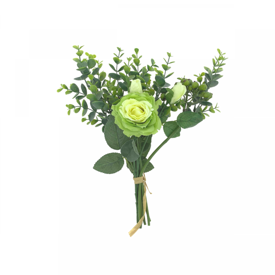 Bouquet artificial rosas y eucalipto mida, verde, 38cm