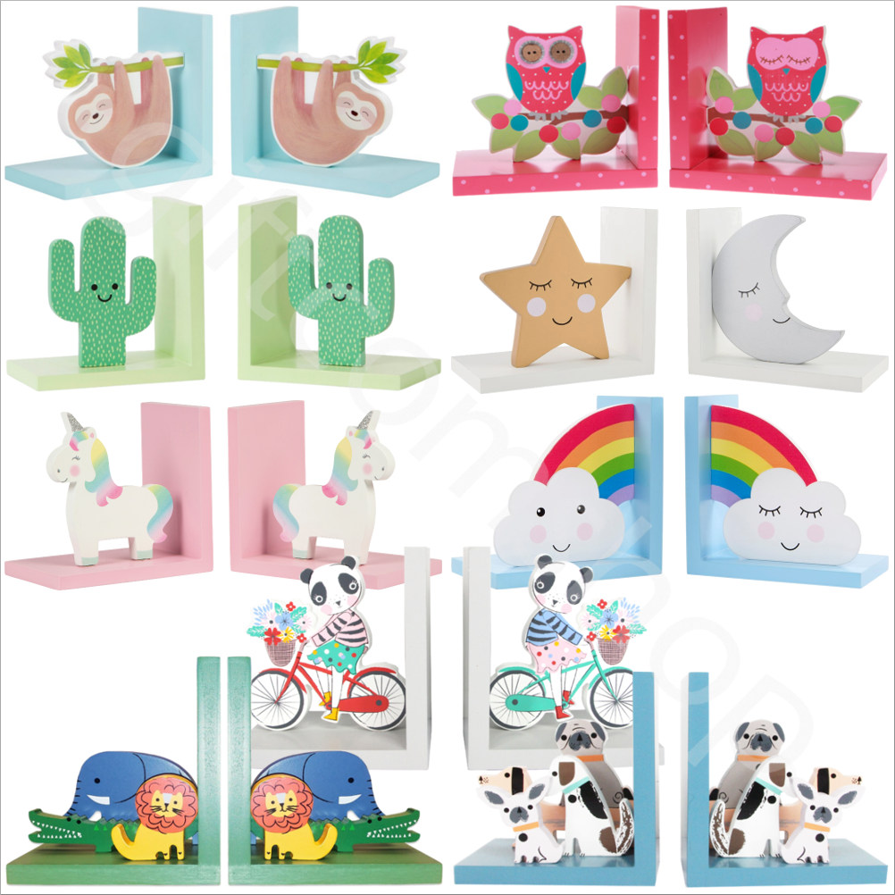 Childrens Bookends Boys Girls Nursery KIds Wooden Book Ends Home