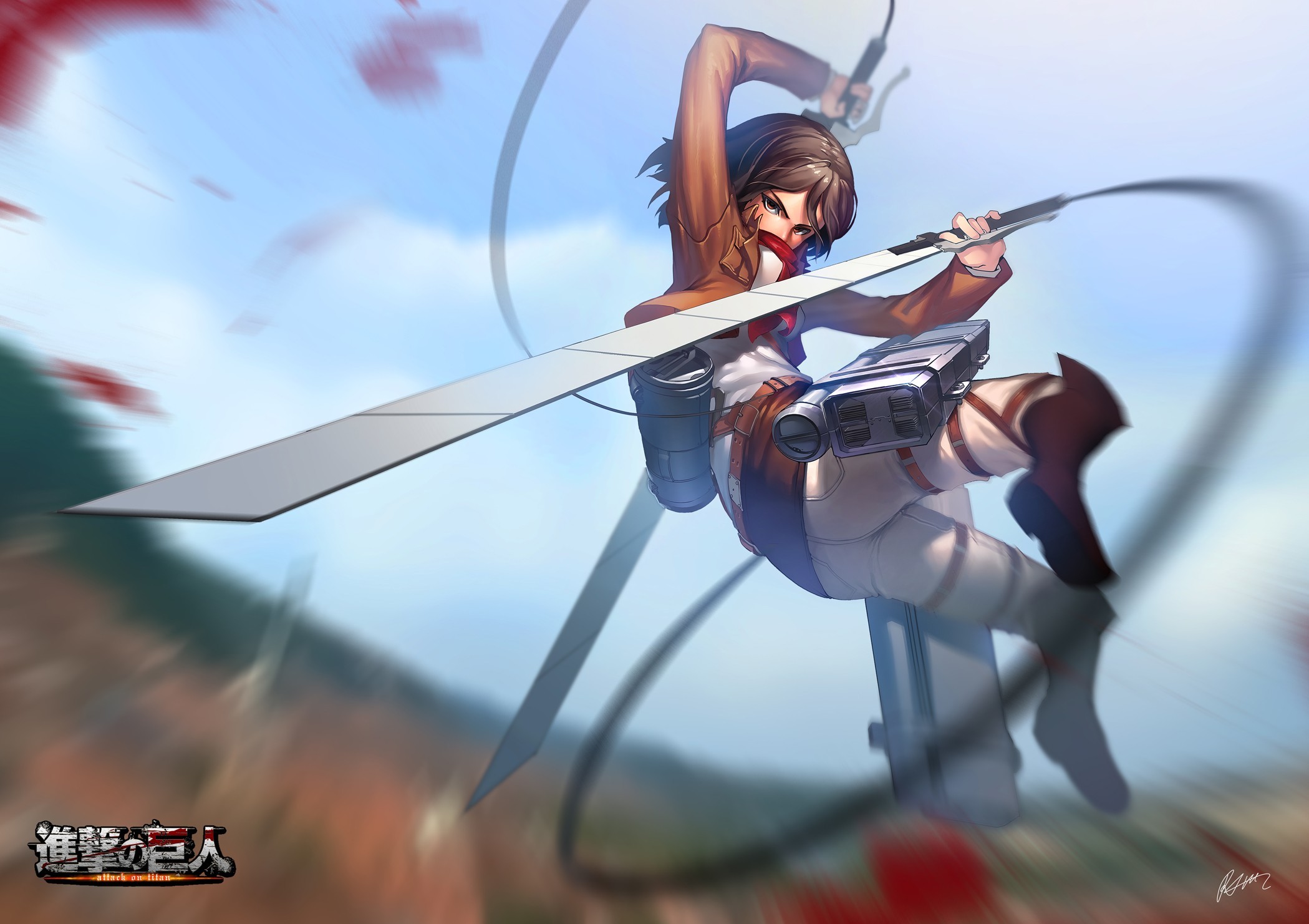 Wallpaper Attack On Titan 323 Shingeki no Kyojin, anime, anime girls, Mikasa Ackerman, weapon