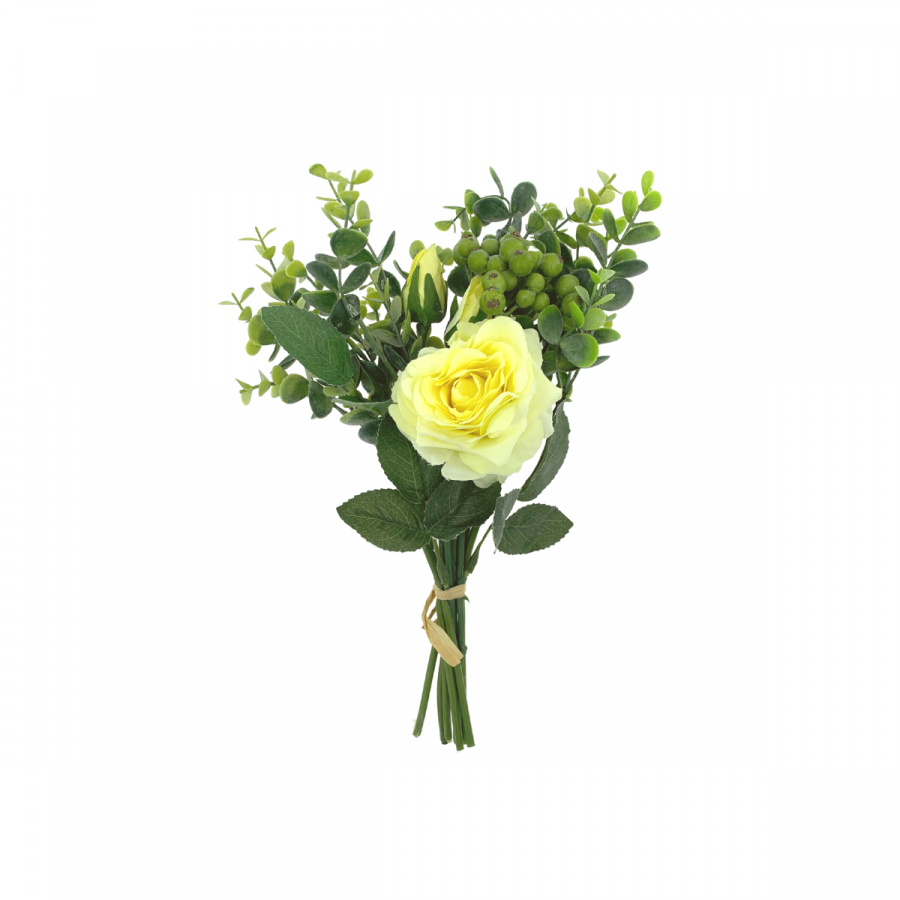 Bouquet artificial rosas y eucalipto mida, amarillo, 38cm