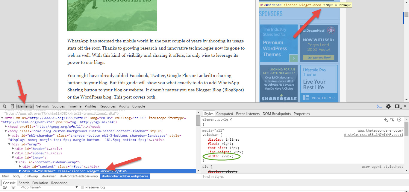 change sidebar width using inspect element in chrome