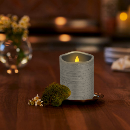 Vela artificial de cera plateado, 12xØ7.5cm, led