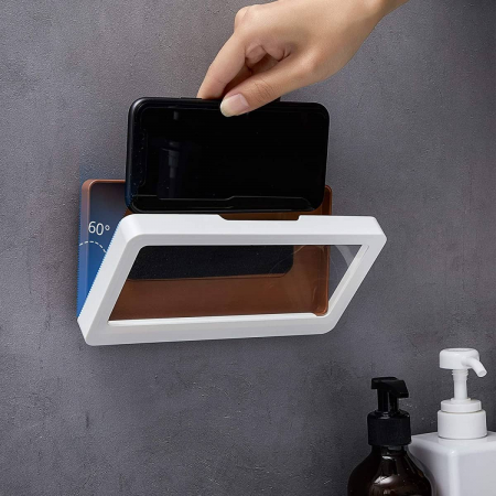 Porta celular impermeable de pared blanco/café, 10x19cm