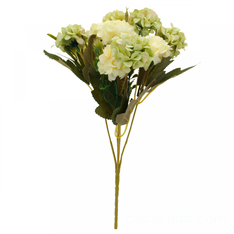 Hortencia artificial verde, crema, 30cm