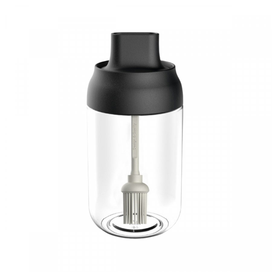 Frasco aceitero negro, 14xØ6cm, brocha