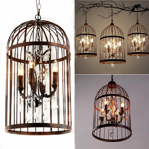 Chandeliers - 4 Head Black Bird Cage Crystal Chandelier ...