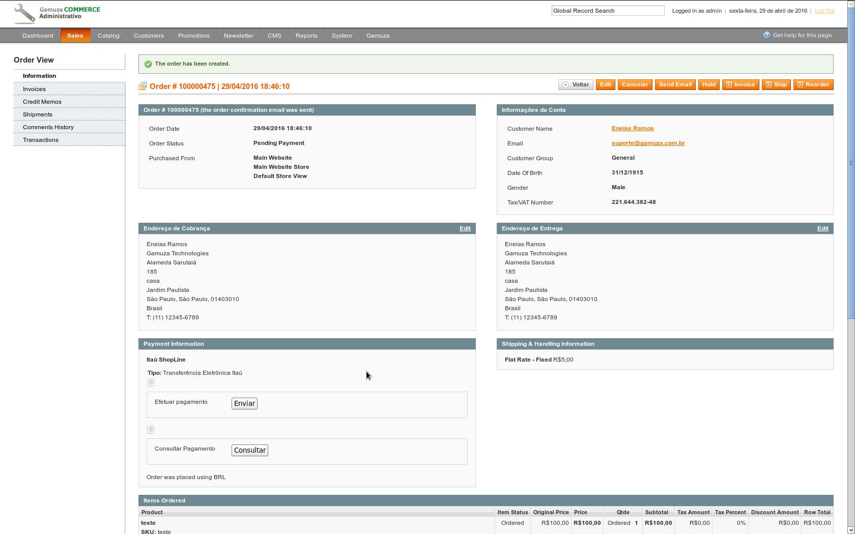 Gamuza Itau ShopLine - Magento - Consultando um pedido no painel administrativo