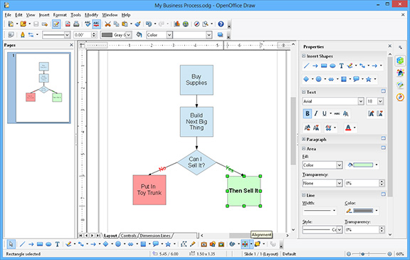 Open Office Draw screenshot, flowcharts