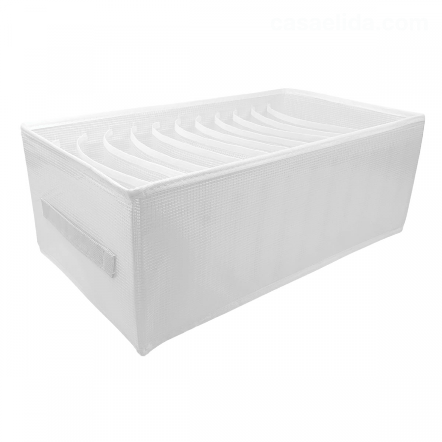 Organizador rectangular blanco, 17x25x44cm, 12 compartimentos, tela