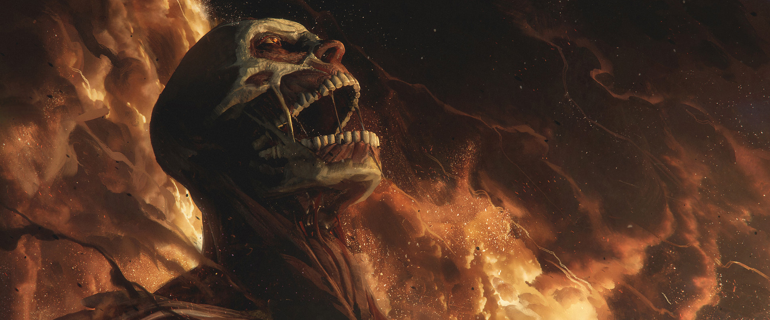 Wallpaper Attack On Titan 161 Shingeki no Kyojin, Colossal Titan, smoke, fire