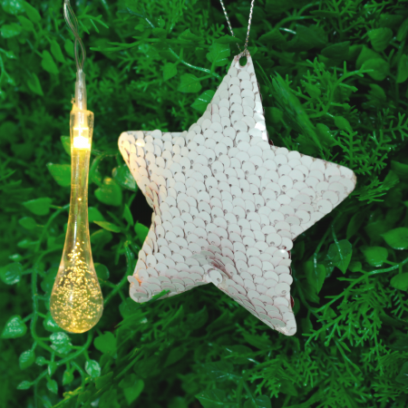 Colgante estrella navideño blanco/rojo, 9x9cm, lentejuelas