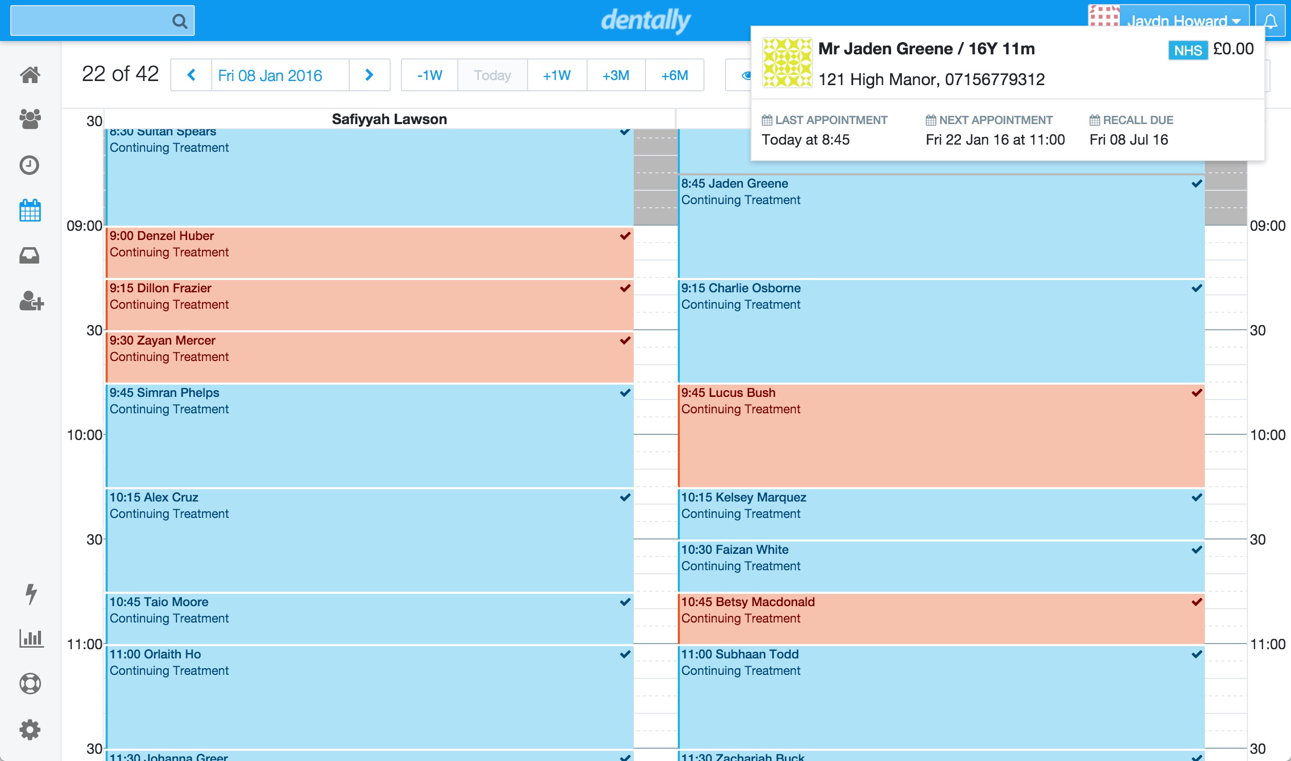 Calendar - Hover for Patient Details