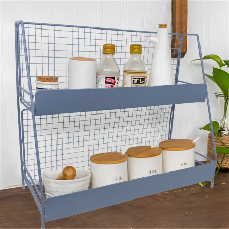 Organizador de 2 niveles azul claro, 35.5x40x16cm, metal