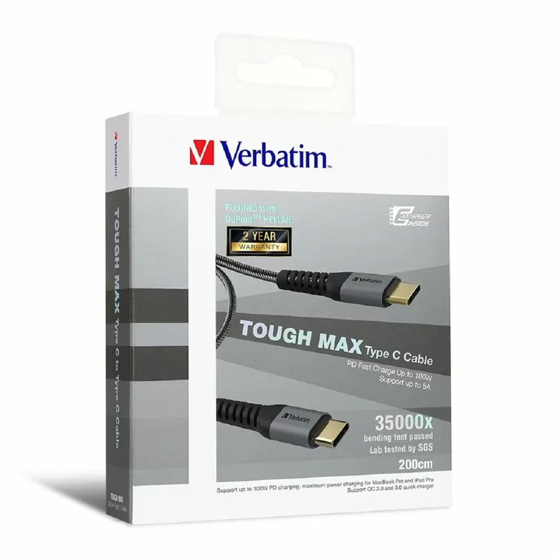 VERBATIM 200 cmSync & Charge Tough Max Type C to Type C Cable