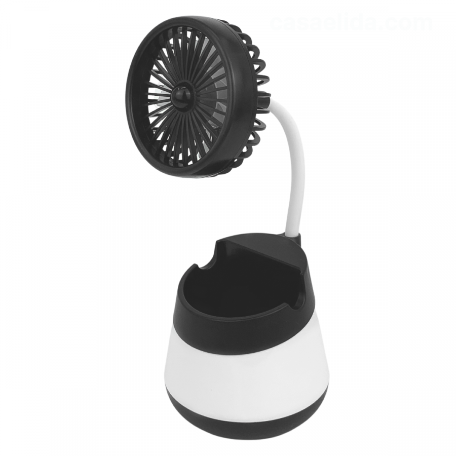 Ventilador portátil con portacelular negro, 24x9.5x9.5cm