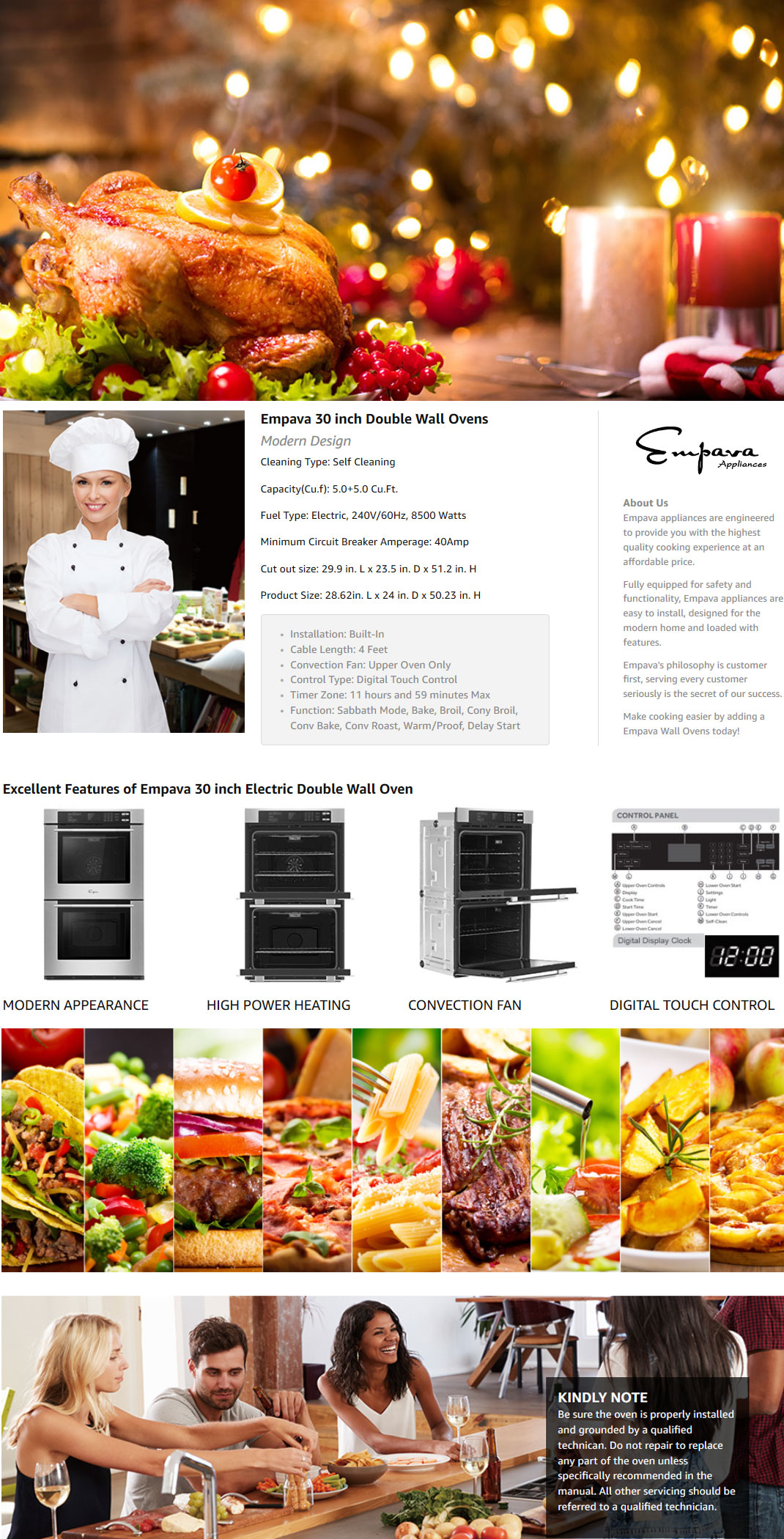 Shop Empava 30 in Stainless Steel Double Electric Wall Oven Convection Fan Overstock 29956489