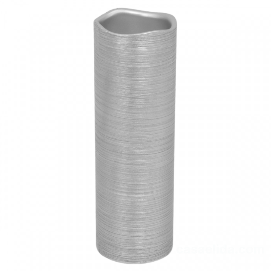 Vela artificial de cera plateado, 23xØ7.5cm, led