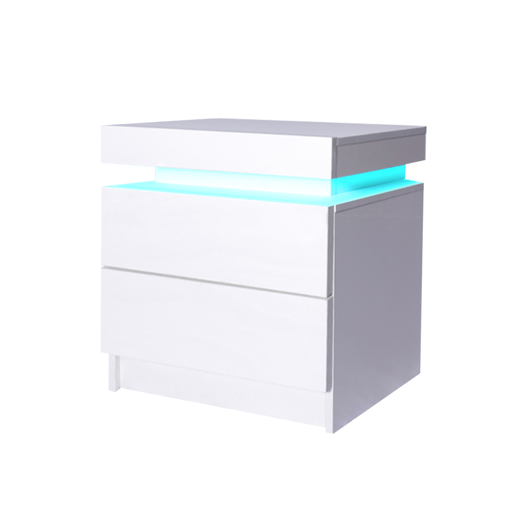 TopSellers-LED Bedside Table White - Modern Storage with USB & RGB Light