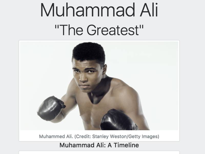 Muhammad Ali Tribe page project for freeCodeCamp