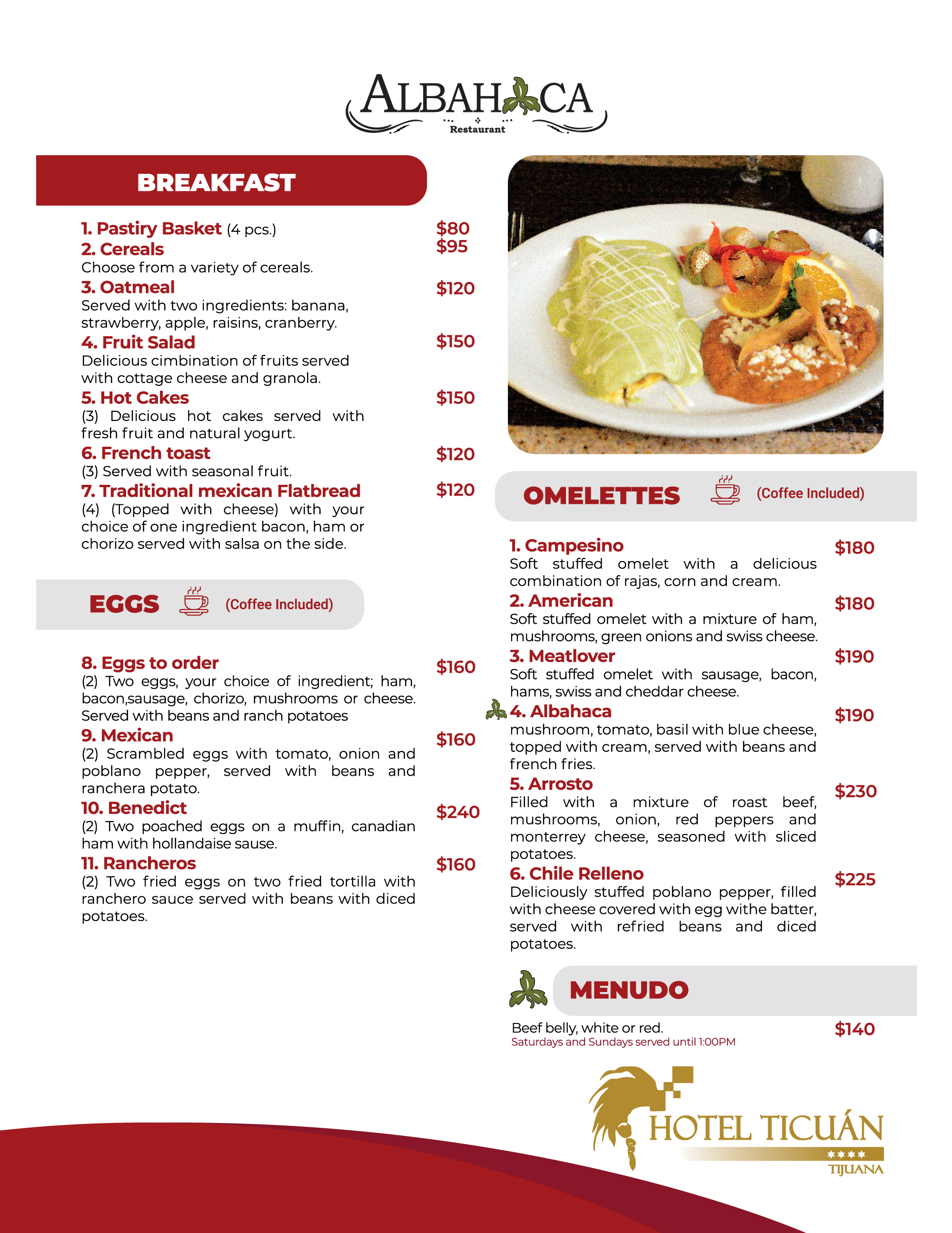 Albahaca Menu