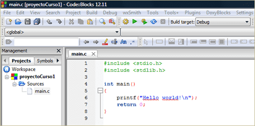 ventana codeblocks ide c/c++