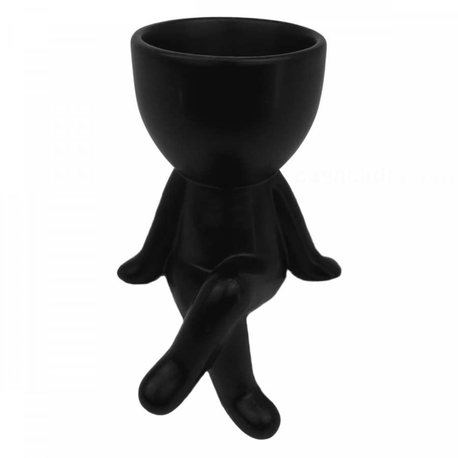 Maceta decorativa negro, 13.5cm, cerámica