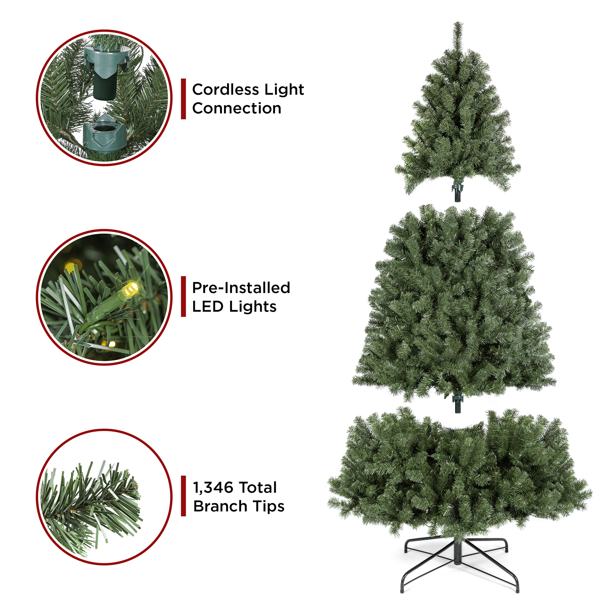 BCP Pre-Lit Instant No Fluff Artificial Spruce Christmas Tree w/ Memory ...