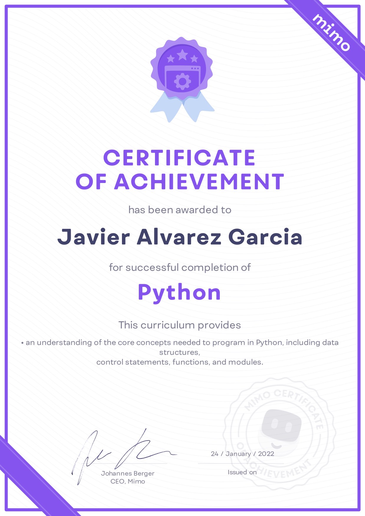 Javier AG Certificates Javier AG Certificates