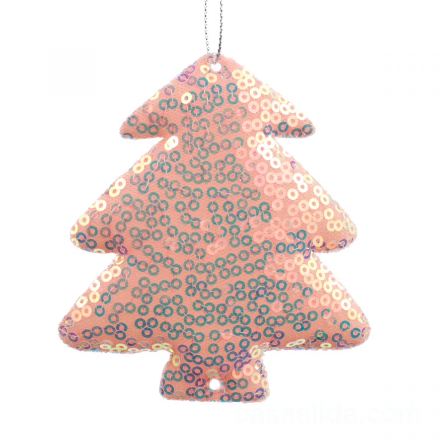 Colgante árbol navideño rosado, 9x8cm, lentejuelas